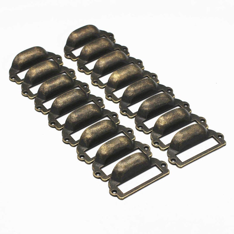 WEICHUAN 16-Pack Zinc Alloy Antique Bronze Label Frame Drawer Pulls -Vintage Industrial Style Apothecary Card Catalog Holder Pull Handles for Drawers and Cabinets, 1-5/8" x 3-1/4" - Image 1